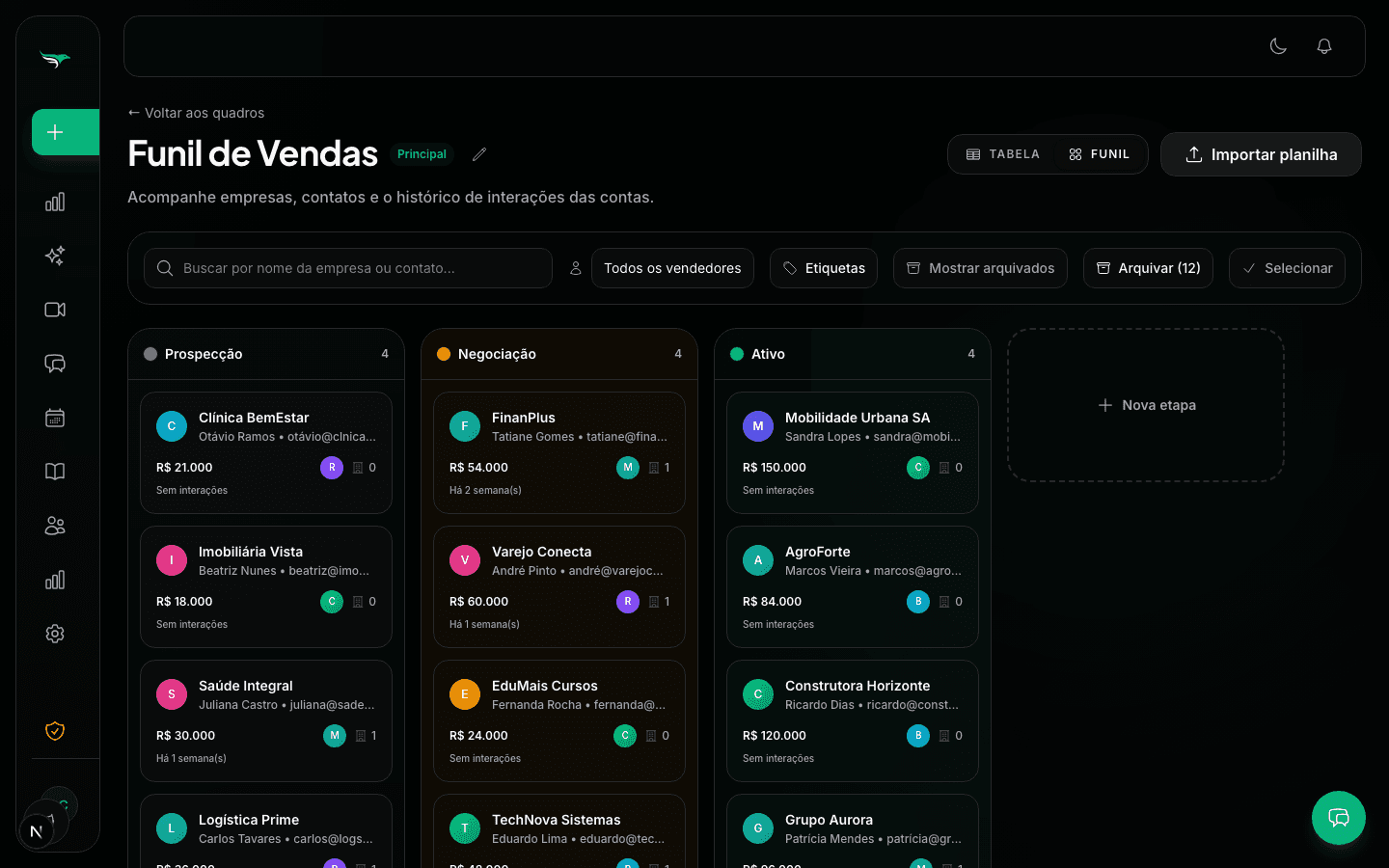 Closerfy — CRM e Funil de Vendas
