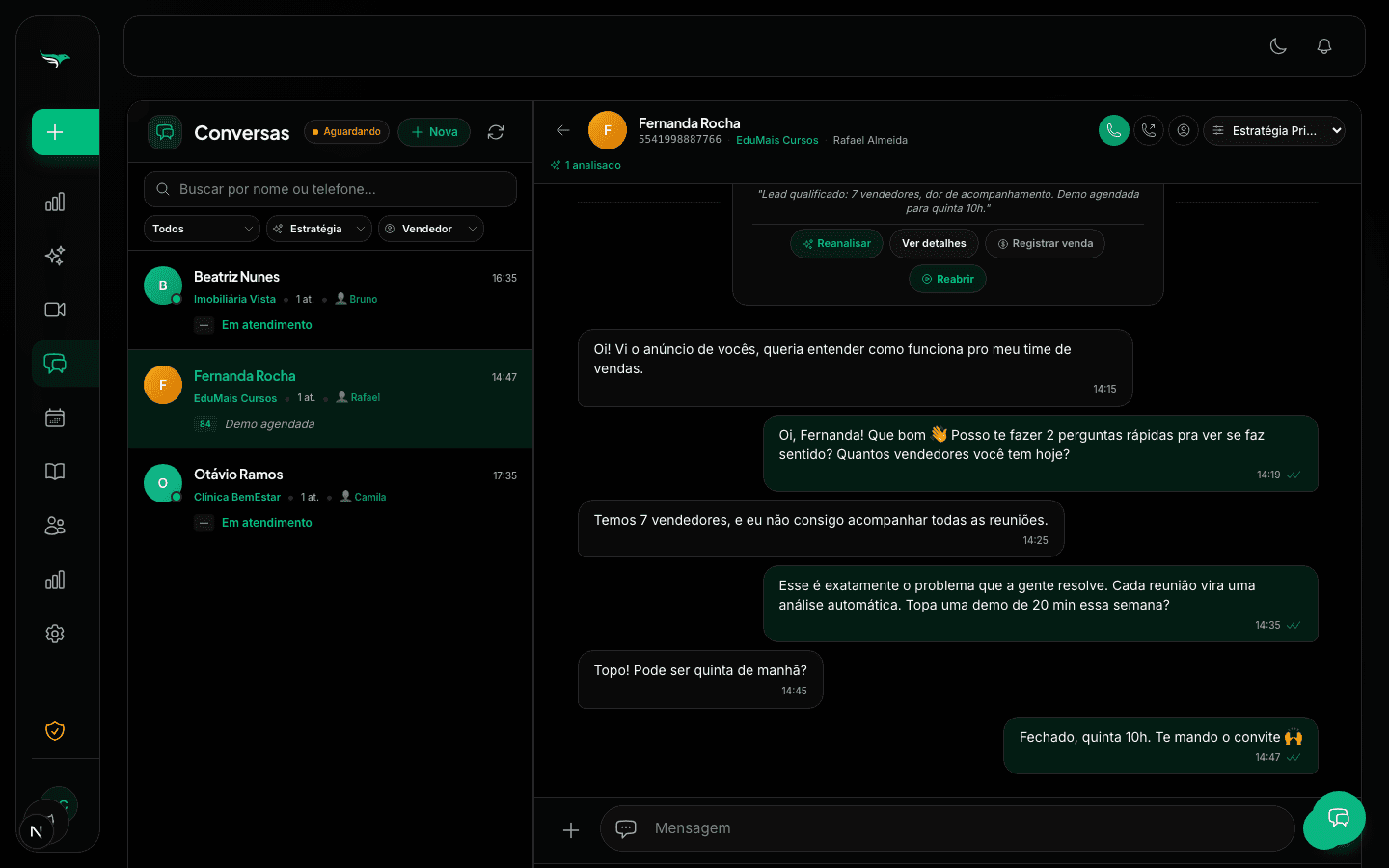 Tela do Closerfy — WhatsApp para Times de Vendas
